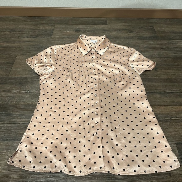 J. Peterman Tops - J. Peterman Black Polka Dot 100% Silk Button Up